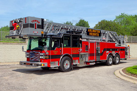 Pierce Dash CF PUC tower ladder Arlington Heights Fire Department apparatus fire trucks Larry Shapiro photographer shapirophotography.net